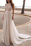 Halter Neck Sleeveless Lace Wedding Dress BM bride