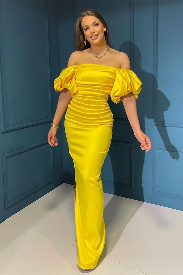Elegant Off-the-Shoulder Bubble Sleeve Mermaid Evening Dress BM bride