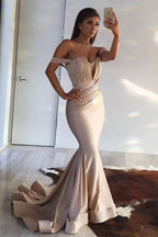 Dark Green Off-the-Shoulder Mermaid Evening Dress BM bride