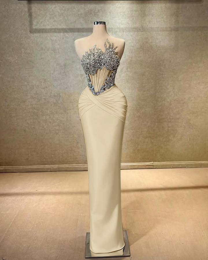 Strapless Sleeveless Long Mermaid Prom Dress With Beading Pleated BMBRIDE