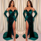 Dark Green Sleeveless Front Split Mermaid V-Neck Evening Dress BM bride