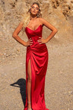 Burgundy Front Split V-Neck Sleeveless Mermaid Prom Dress BM bride