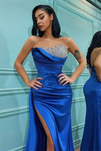 Royal Blue Strapless Split Mermaid Evening Dress with Beadings BM bride