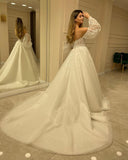 Sweetheart Long Sleeve Backless A-Line Train Wedding Dress with Lace Appliques BM bride