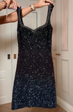 Black Spaghetti-Strap Sequined Short Sleeveless Prom Dress for Christmas Party BM bride