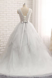 Princess Jewel Neck Long Wedding Dress with Tulle Lace BM bride