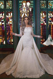 Long Mermaid Off-the-Shoulder Wedding Dress with Detachable Sleeves BM bride