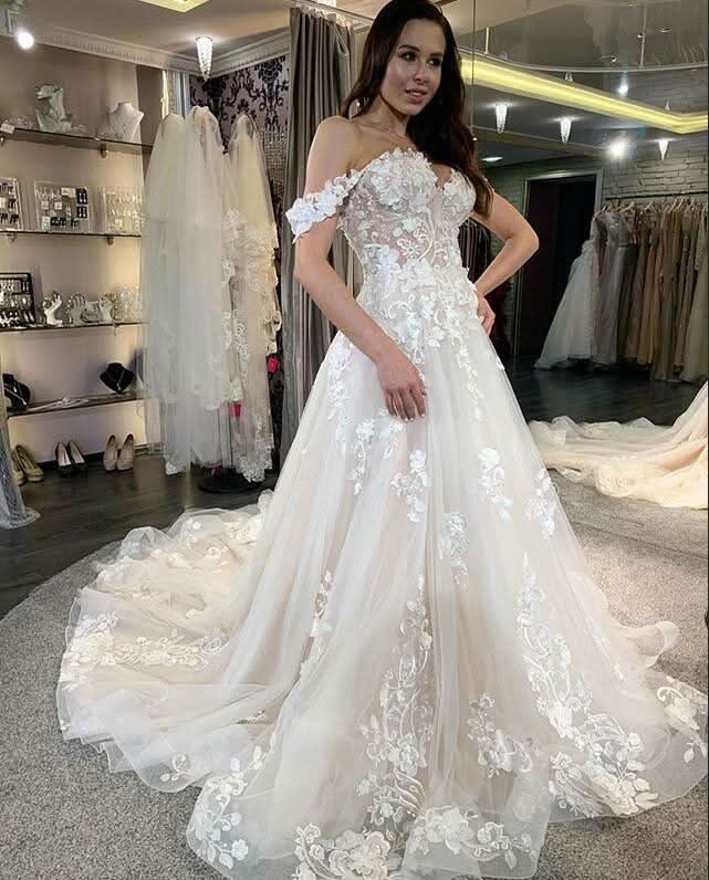 A-Line Deep V-neck Backless Wedding Dress Long Sleeves Pearl With Appliques Lace BM bride
