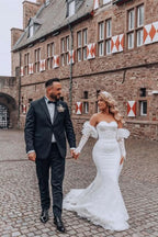 Bubble Sleeve Sweetheart Mermaid Wedding Dress with Lace BM bride