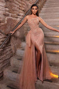 Dusty Pink One Shoulder Mermaid Prom Dress Split With Tulle Ruffle
