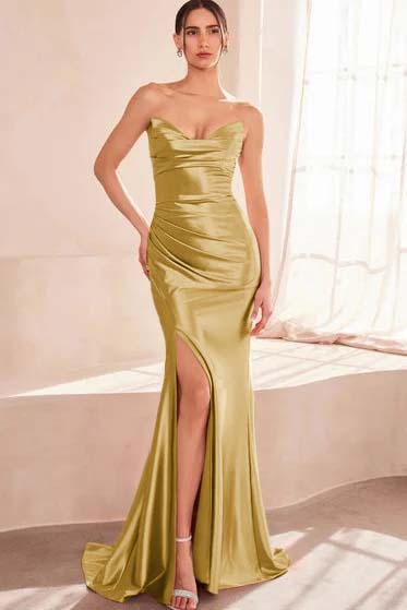 Strapless Sleeveless Long Mermaid Prom Dress With High Split BMBRIDE