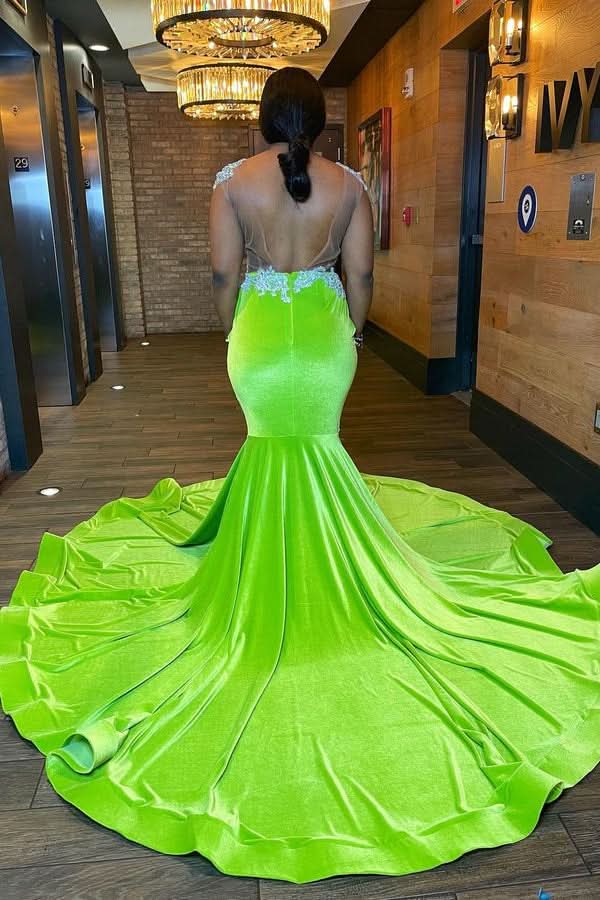Light Green Strapless Evening Dress with Long Appliques BM bride