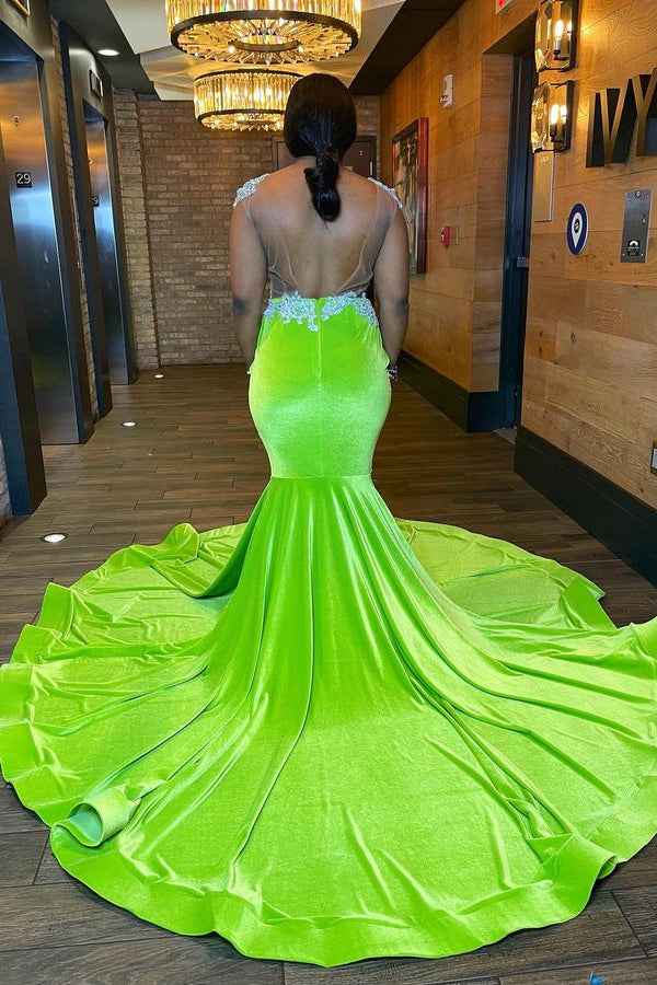 Light Green Mermaid Sleeveless Prom Dress Beaded With Appliques