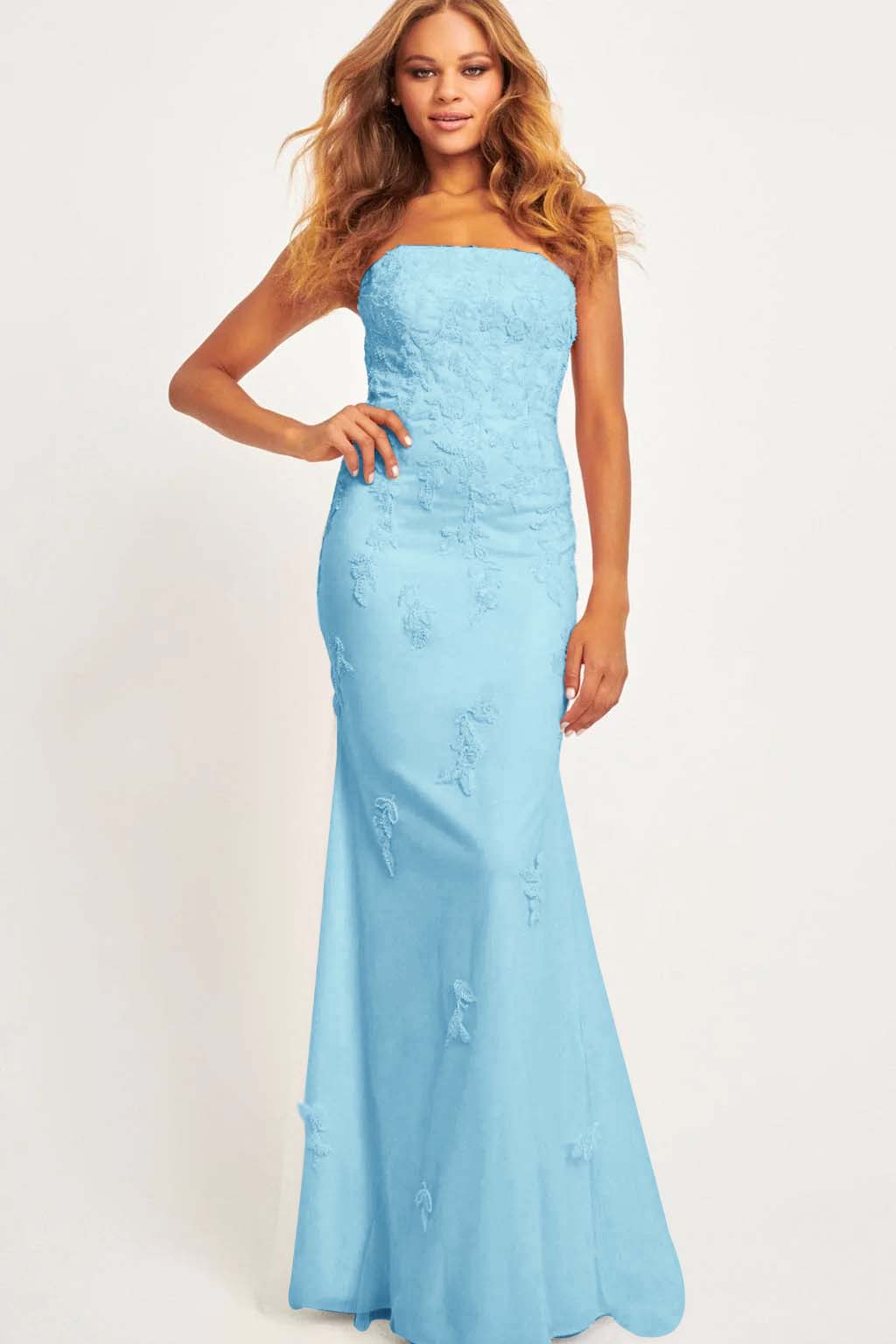 Strapless Sleeveless Long Mermaid Prom Dress With Appliques BMBRIDE