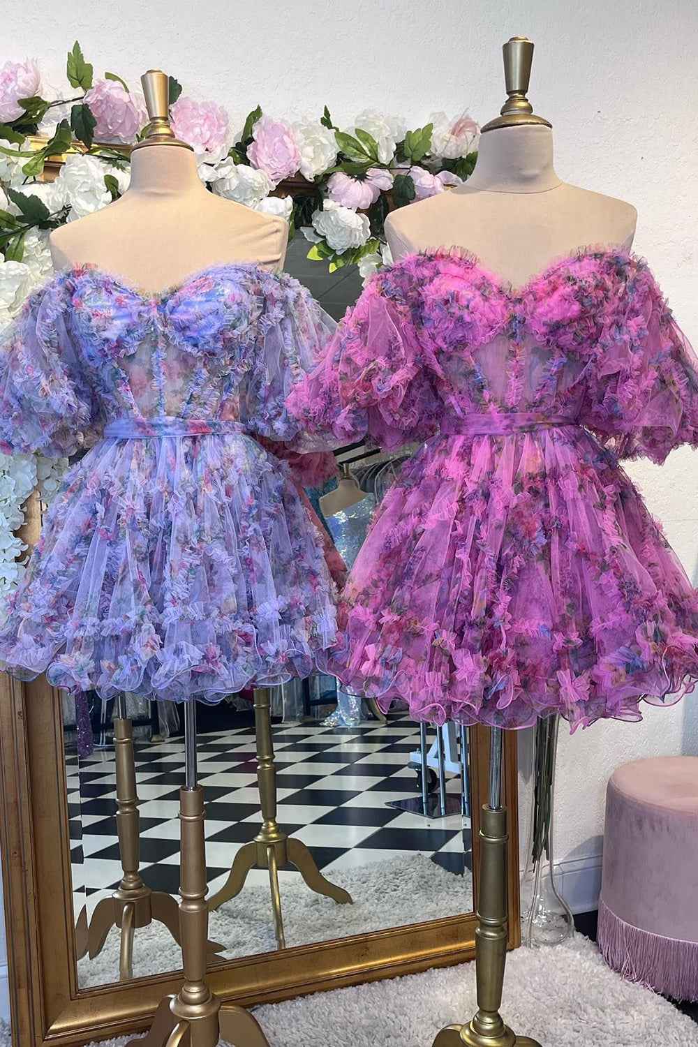 Lavender Floral A-Line Short Homecoming Dress Bmbride