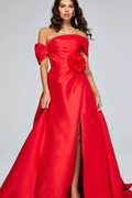 Off the Shoulder Sleeveless Long Split Prom Dress With Pleated BMBRIDE