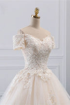 Princess Off-the-Shoulder Tulle Wedding Dress with Lace Appliques BM bride