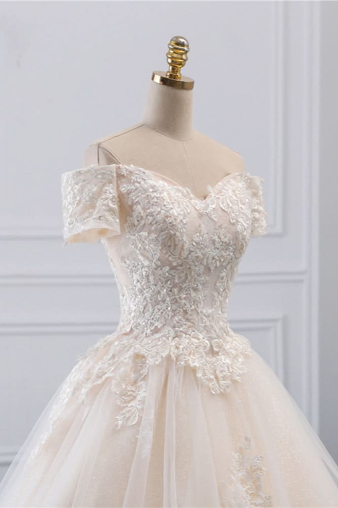 Princess Off-the-Shoulder Tulle Wedding Dress with Lace Appliques BM bride