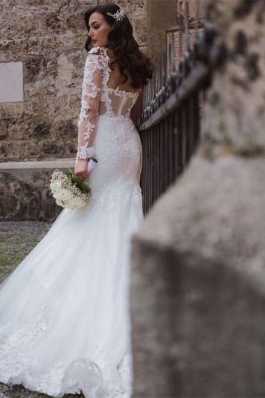 Sweetheart Long Sleeve Lace Mermaid Wedding Dress BM bride