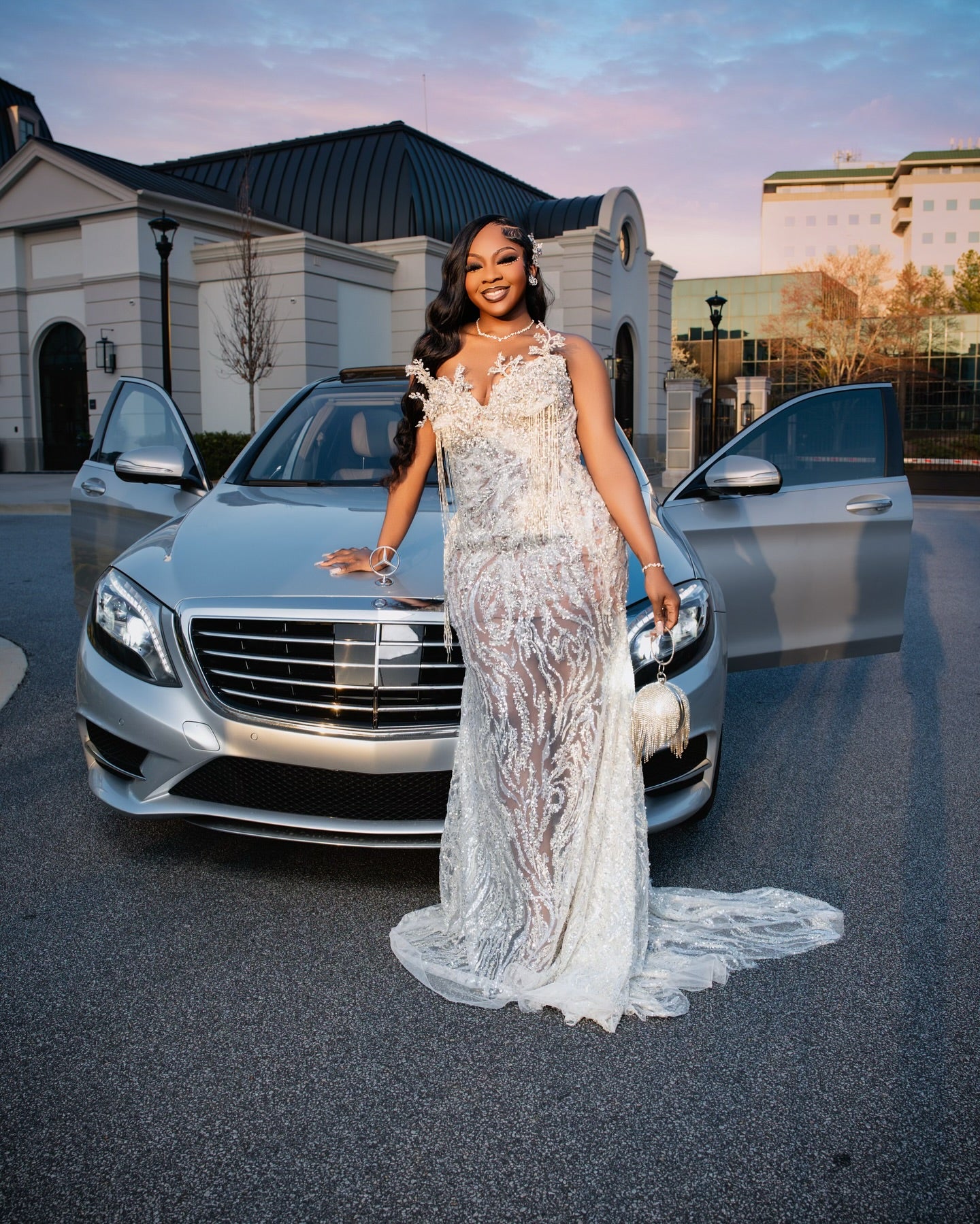 The Silver Crystal - 2026 Beaded Mermaid Gown: Illusion Neckline with Cascading Crystal Fringe & 3D Floral Appliqués