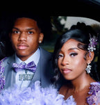 Lavender Dream - Purple Crystal Beaded Sheer Bodice Prom Dress with Ruffle Feather Skirt