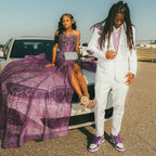 Purple Royalty - Sequined Mermaid Prom Dress with 3D Florals & Train