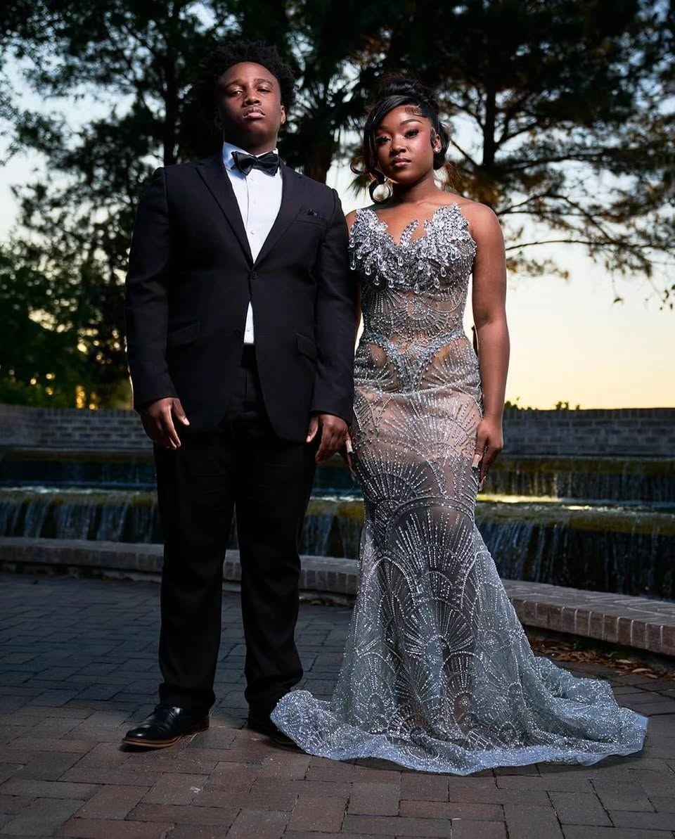 Silver Deco - Art Deco Beaded Prom Dress with Lace-Up Back & 3D Florals