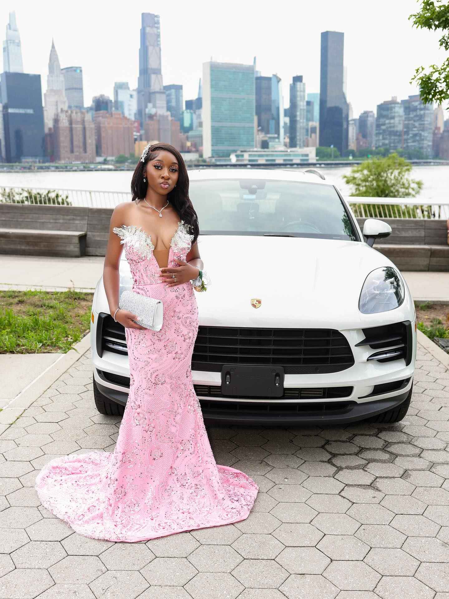 The Pink Perfection - 2026 Off-Shoulder Beaded Mermaid Gown: Blush Sequins with White Floral Appliqués & Cathedral Train