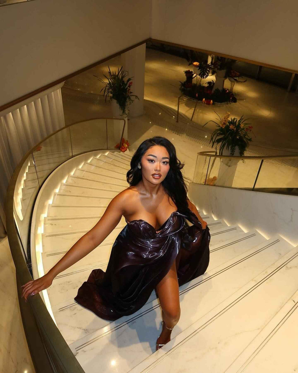 Electric Storm -Satin Prom Dress with Bow Detail
