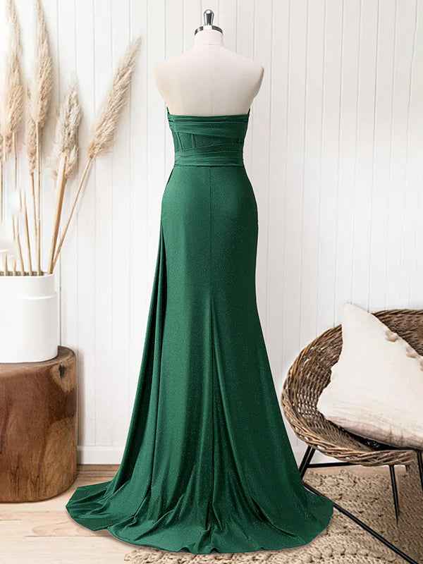 Glitter Royal Blue Strapless Mermaid Long Prom Dress with Slit