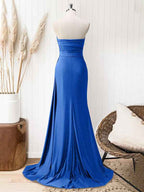 Glitter Royal Blue Strapless Mermaid Long Prom Dress with Slit