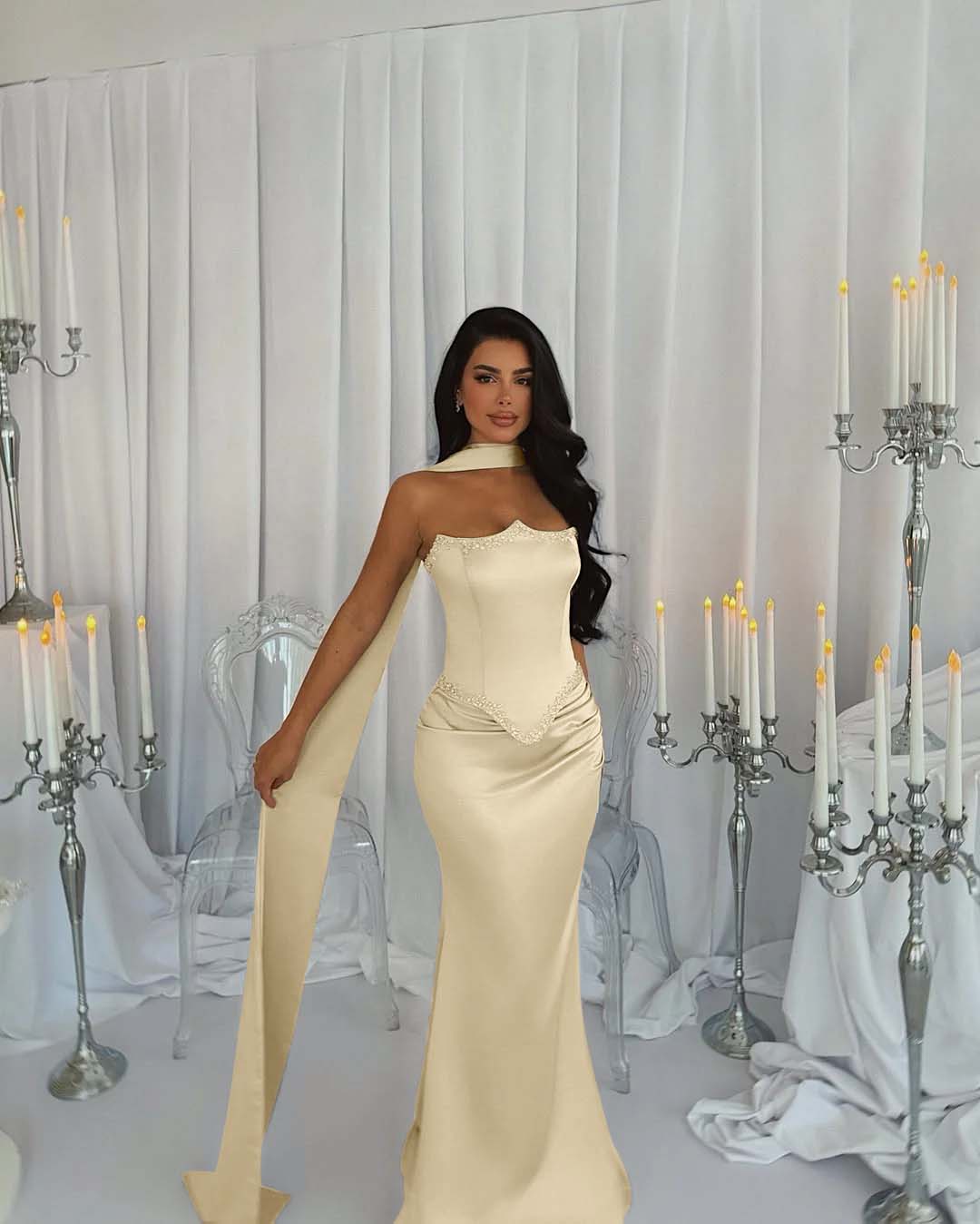 Strapless Sleeveless Long Mermaid Prom Dress With Beading Pleated BMBRIDE