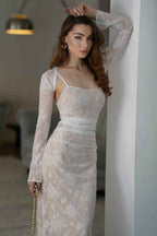 Spaghetti Strap Long Mermaid Prom Dress With Lace Appliques Pleated