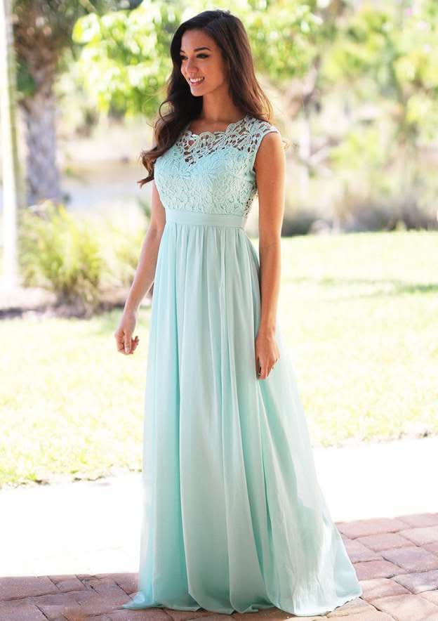 Floor-Length Chiffon Prom Dress, A-Line/Princess Cut, Bateau Neck, Sleeveless, With Appliqued BM bride