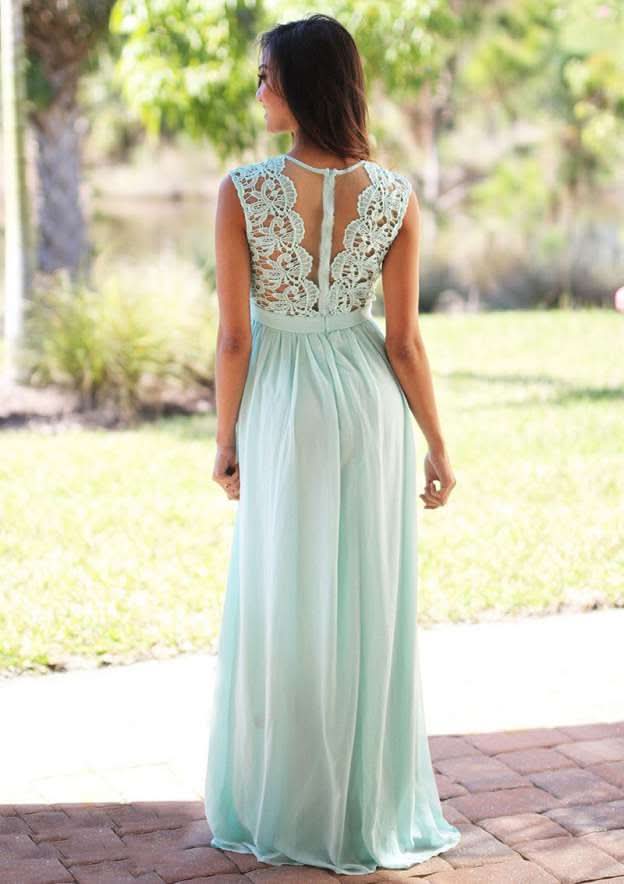 Floor-Length Chiffon Prom Dress, A-Line/Princess Cut, Bateau Neck, Sleeveless, With Appliqued BM bride