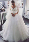 Charming Beaded Tulle A-Line Wedding Dress with Sweetheart Neckline and Court Train BM bride
