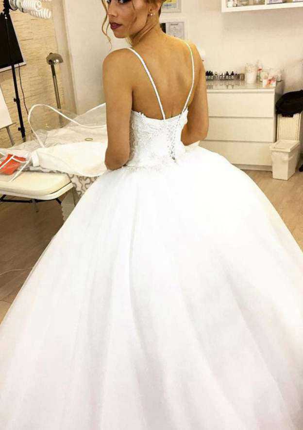 Charming Beaded Tulle A-Line Wedding Dress with Sweetheart Neckline and Court Train BM bride