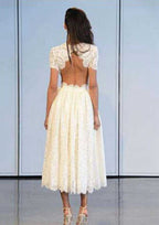 Lace A-Line/Princess Wedding Dress with Scoop Neckline and Tea-Length Skirt BM bride