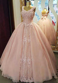 Classic Scoop Neck Long/Floor-Length Chiffon Wedding Dress with Appliqued Accents in A-Line/Princess Fit BM bride