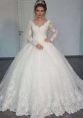 Lovely Lace Trimmed Tulle Ball Gown Wedding Dress with Scalloped Neckline BM bride