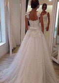 Classic Lace A-Line Wedding Dress with Sweetheart Neckline and Chic Court Train BM bride