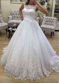 Timeless Lace A-Line Wedding Dress with Bateau Neckline and Graceful Court Train BM bride
