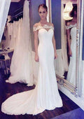 Charming Chiffon Trumpet/Mermaid Wedding Dress: Bateau Neck with Court Train and Appliqued Details BM bride