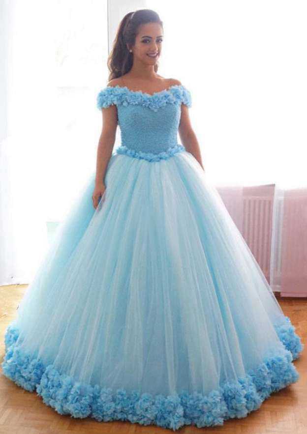 Enchanting Beaded Tulle Ball Gown Wedding Dress with Off-the-Shoulder Neckline and Long/Floor-Length Skirt BM bride