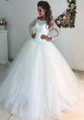 Beautiful Lace Tulle A-Line Wedding Dress with Off-the-Shoulder Neckline and Sweep Train BM bride