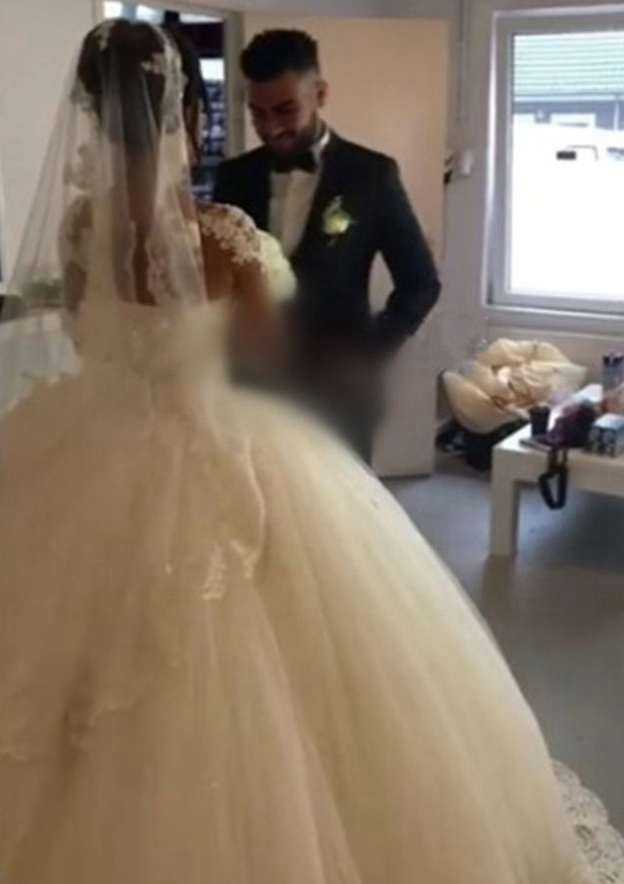 Classic Ball Gown Lace Wedding Dress with Bateau Neckline and Beaded Court Train BM bride
