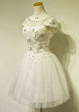 Charming Bateau Short/Mini Tulle Wedding Dress with Bandage Detail and A-Line/Princess Silhouette BM bride