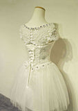 Charming Bateau Short/Mini Tulle Wedding Dress with Bandage Detail and A-Line/Princess Silhouette BM bride