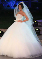 Glamorous Beaded Tulle Ball Gown Wedding Dress with Strapless Bodice and Long/Floor-Length Skirt BM bride