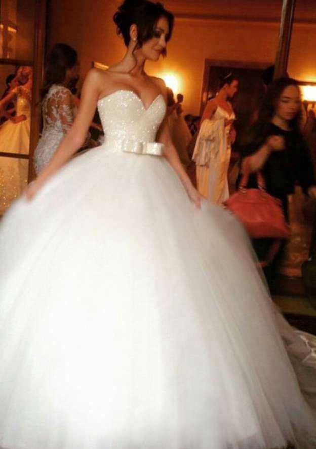 Glamorous Beaded Tulle Ball Gown Wedding Dress with Strapless Bodice and Long/Floor-Length Skirt BM bride